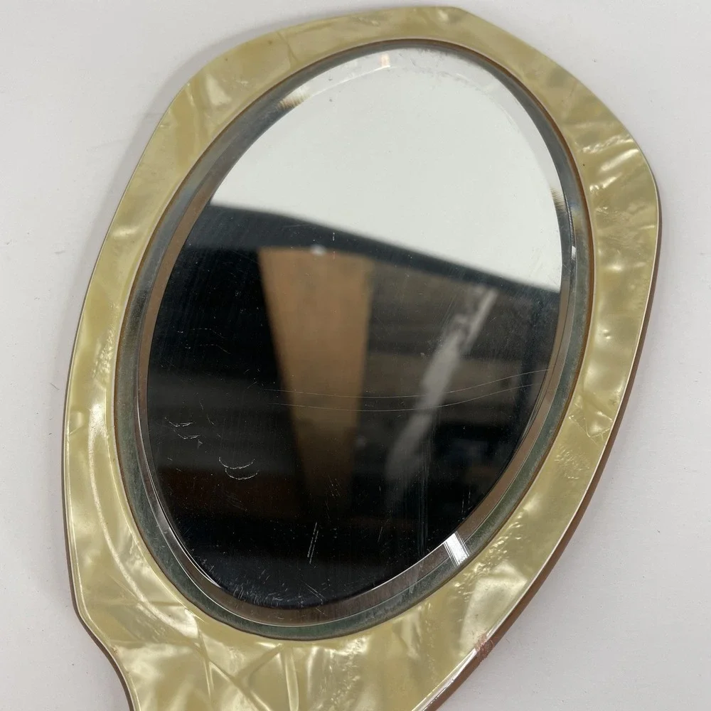 Vtg Keystone Art Deco Vanity Plastic Celluloid Dresser Hand Mirror Pearlized‎